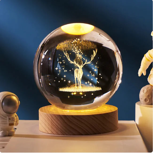 Luz nocturna de bola de cristal planetaria 3D