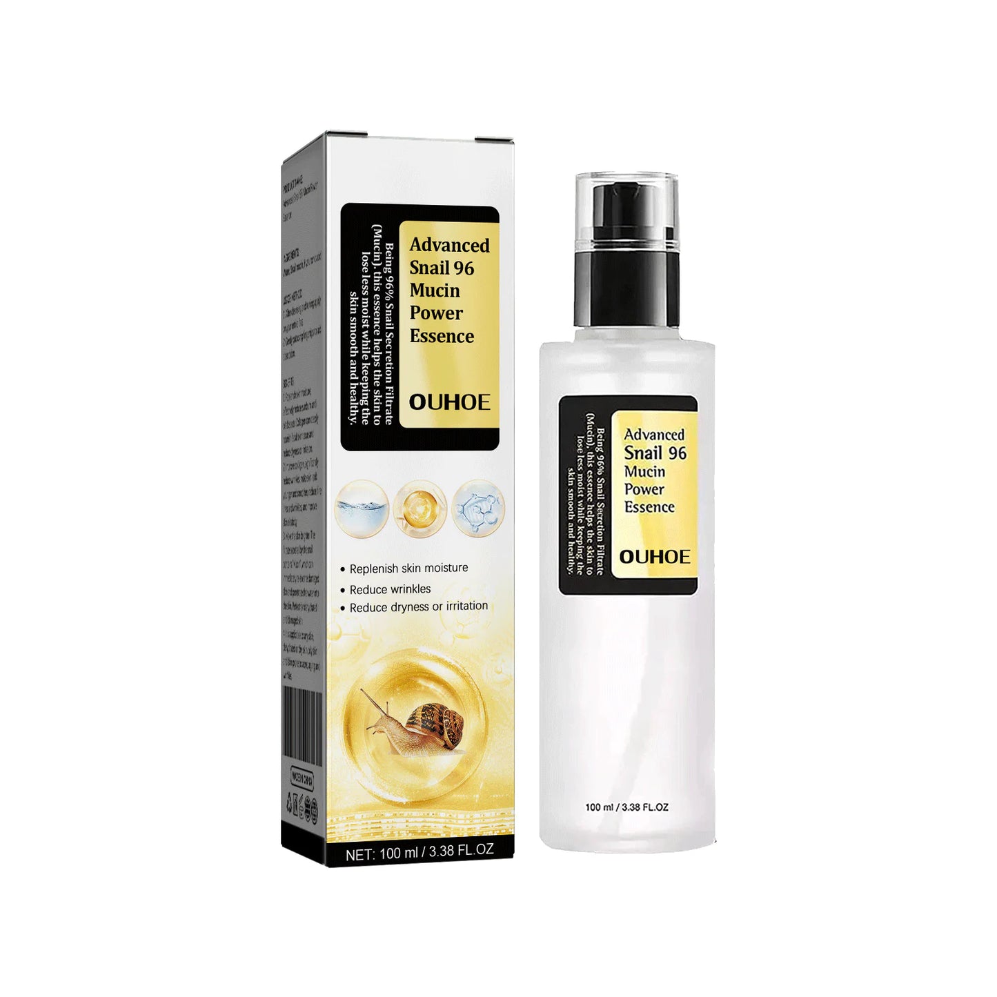 Esencia facial de mucina de caracol coreana al 96 %: antiedad e iluminadora