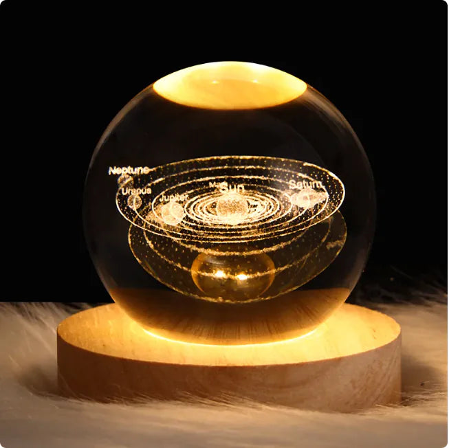 Luz nocturna de bola de cristal planetaria 3D