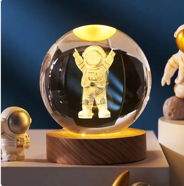Luz nocturna de bola de cristal planetaria 3D