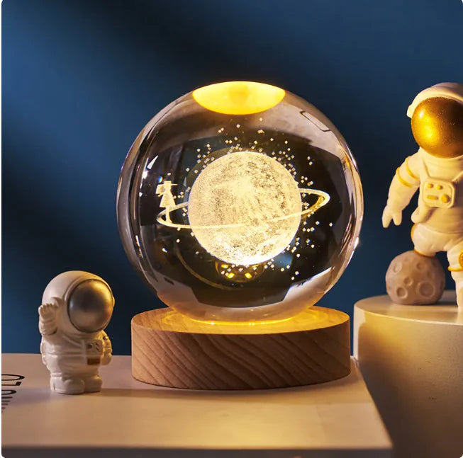 Luz nocturna de bola de cristal planetaria 3D