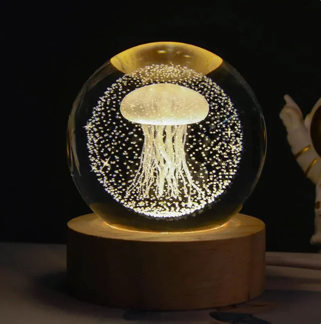 Luz nocturna de bola de cristal planetaria 3D