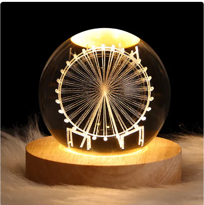 Luz nocturna de bola de cristal planetaria 3D
