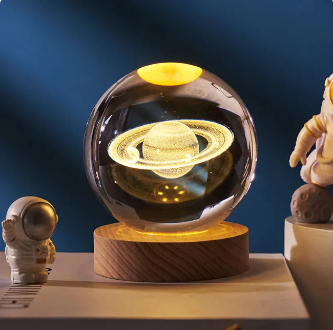 Luz nocturna de bola de cristal planetaria 3D