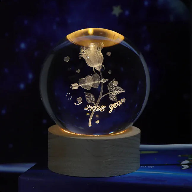 Luz nocturna de bola de cristal planetaria 3D