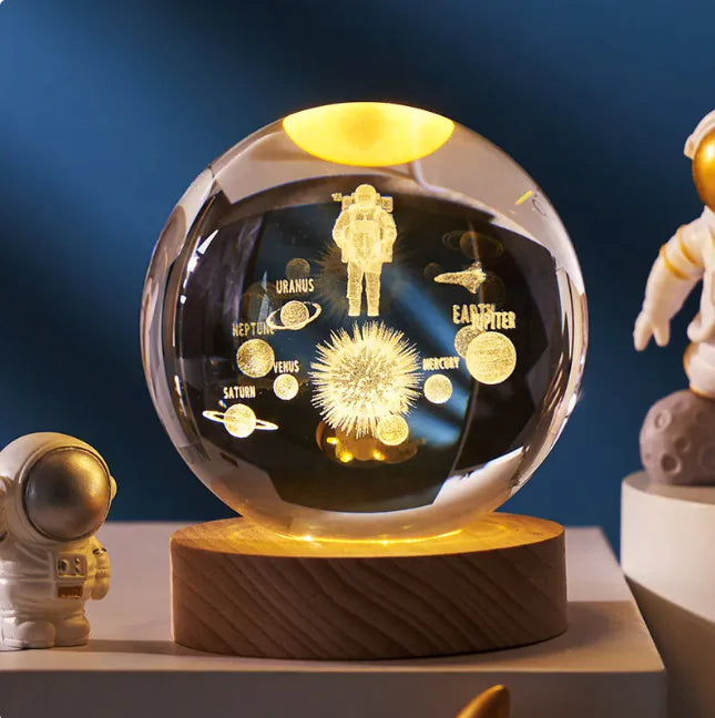 Luz nocturna de bola de cristal planetaria 3D