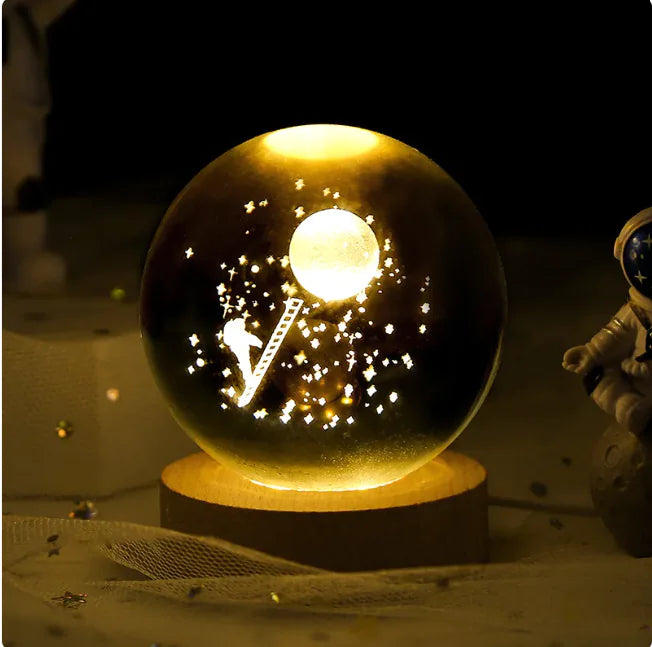 Luz nocturna de bola de cristal planetaria 3D