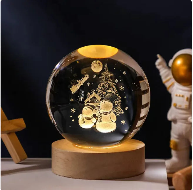 Luz nocturna de bola de cristal planetaria 3D